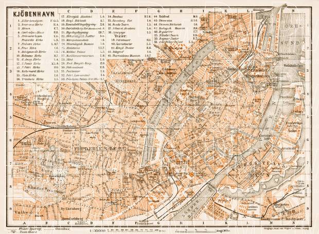 Copenhagen (Kjöbenhavn, København) city map, 1929. Use the zooming tool to explore in higher level of detail. Obtain as a quality print or high resolution image