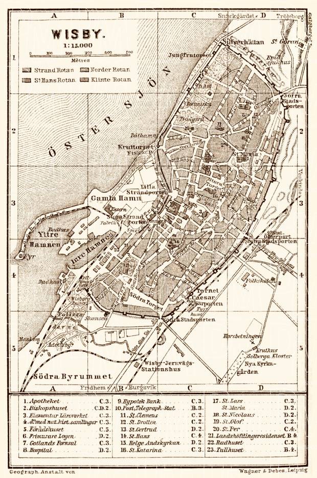 Visby (Wisby) city map, 1910. Use the zooming tool to explore in higher level of detail. Obtain as a quality print or high resolution image