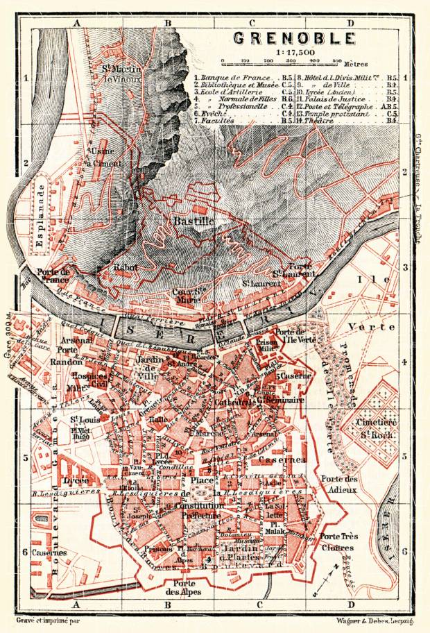 Grenoble city map, 1885. Use the zooming tool to explore in higher level of detail. Obtain as a quality print or high resolution image