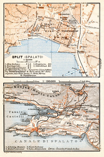 Split (Spalato) town plan. Map of the environs of Split, 1929