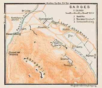 Sardes (Sardis, Σάρδεις), ancient site map, 1914