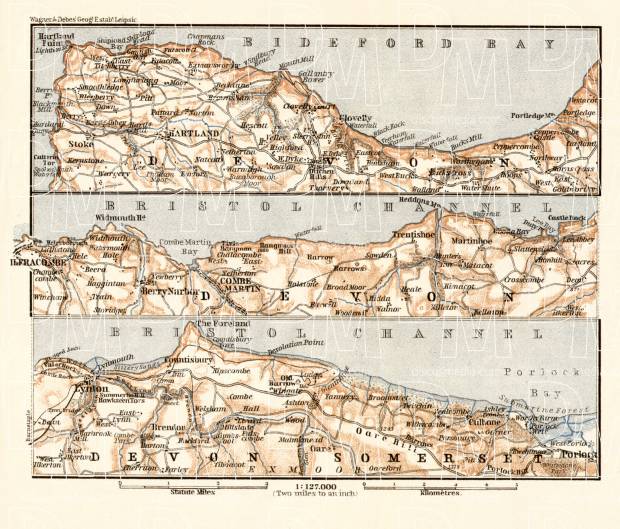 Map of the North coast of Devon, 1906. Use the zooming tool to explore in higher level of detail. Obtain as a quality print or high resolution image