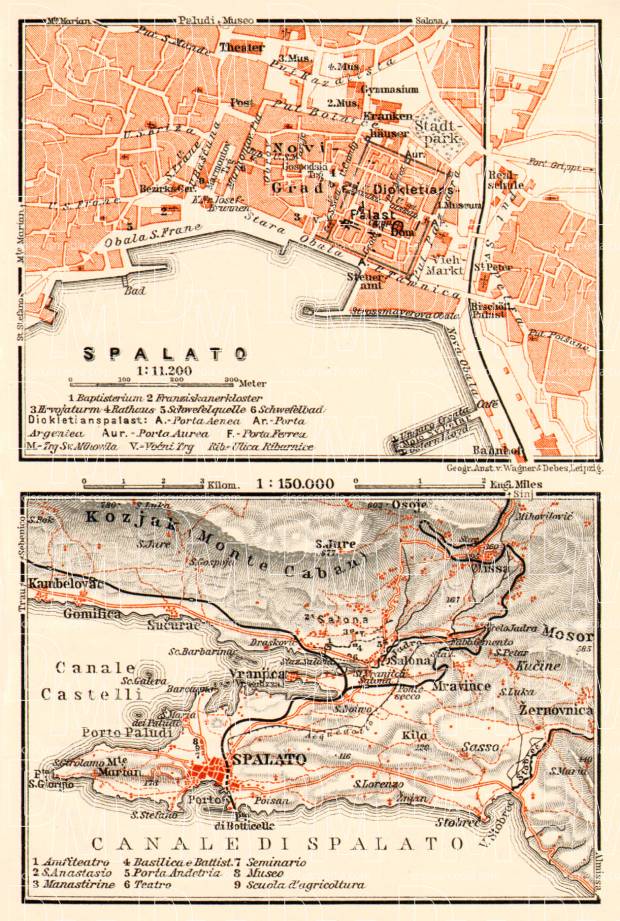 Spalato (Split) town plan. Map of the environs of Spalato, 1929. Use the zooming tool to explore in higher level of detail. Obtain as a quality print or high resolution image
