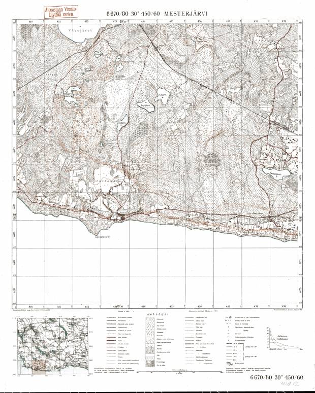 Mesterjarvi. Mesterjärvi. Topografikartta 401212. Topographic map from 1938. Use the zooming tool to explore in higher level of detail. Obtain as a quality print or high resolution image