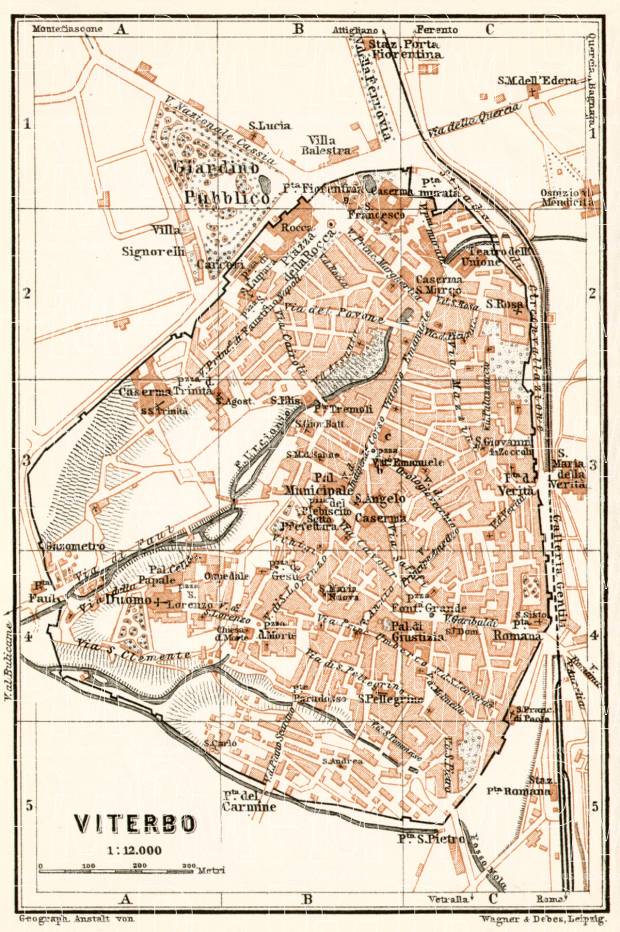 Viterbo city map, 1909. Use the zooming tool to explore in higher level of detail. Obtain as a quality print or high resolution image