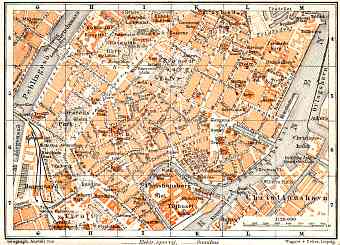 Copenhagen (Kjöbenhavn, København) central part map, 1910