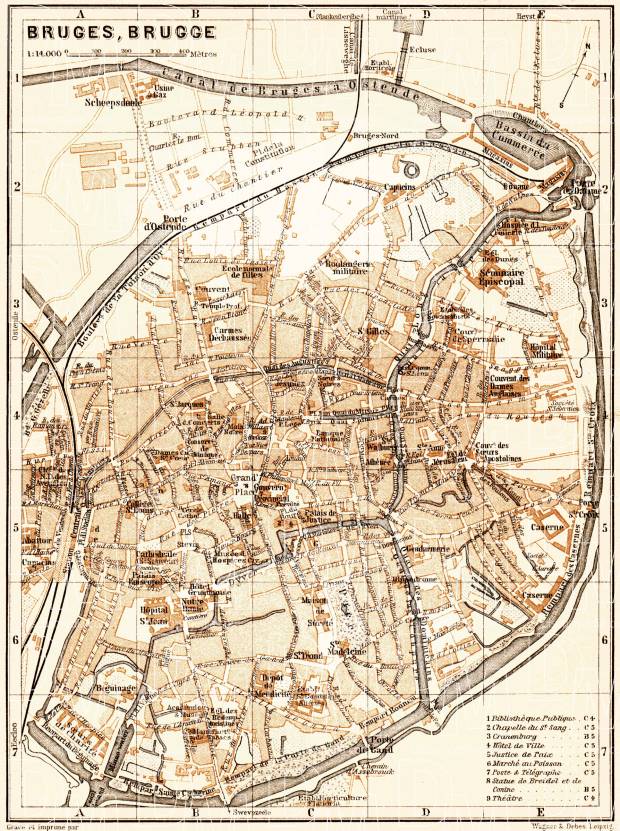 Brügge (Bruges) city map, 1904. Use the zooming tool to explore in higher level of detail. Obtain as a quality print or high resolution image