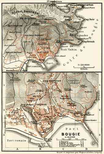 Bougie (Béjaïa) city map, 1909