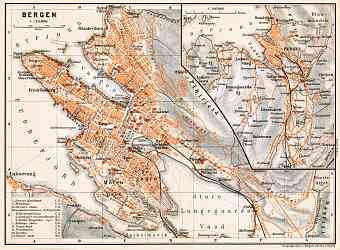 Bergen city map and environs map, 1911