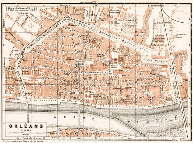 Orléans city map, 1909. Use the zooming tool to explore in higher level of detail. Obtain as a quality print or high resolution image