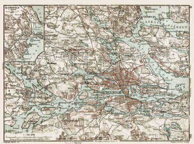 Stockholm nearer environs map, 1929. Use the zooming tool to explore in higher level of detail. Obtain as a quality print or high resolution image