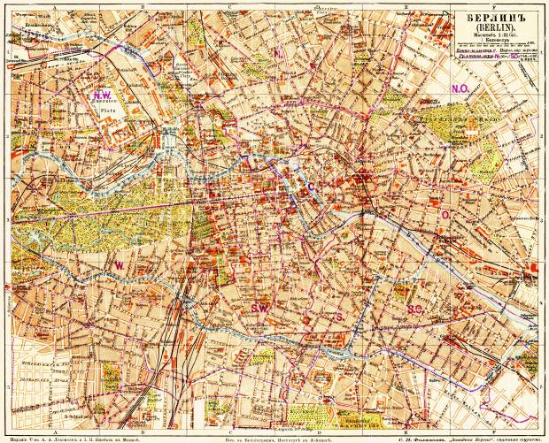 Berlin city map, 1903 (legend in Russian). Use the zooming tool to explore in higher level of detail. Obtain as a quality print or high resolution image