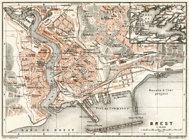 Brest city map, 1909. Use the zooming tool to explore in higher level of detail. Obtain as a quality print or high resolution image