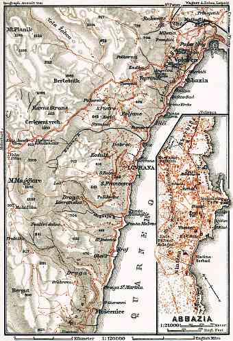 Abbazia (Opatija) town plan and environs map, 1911