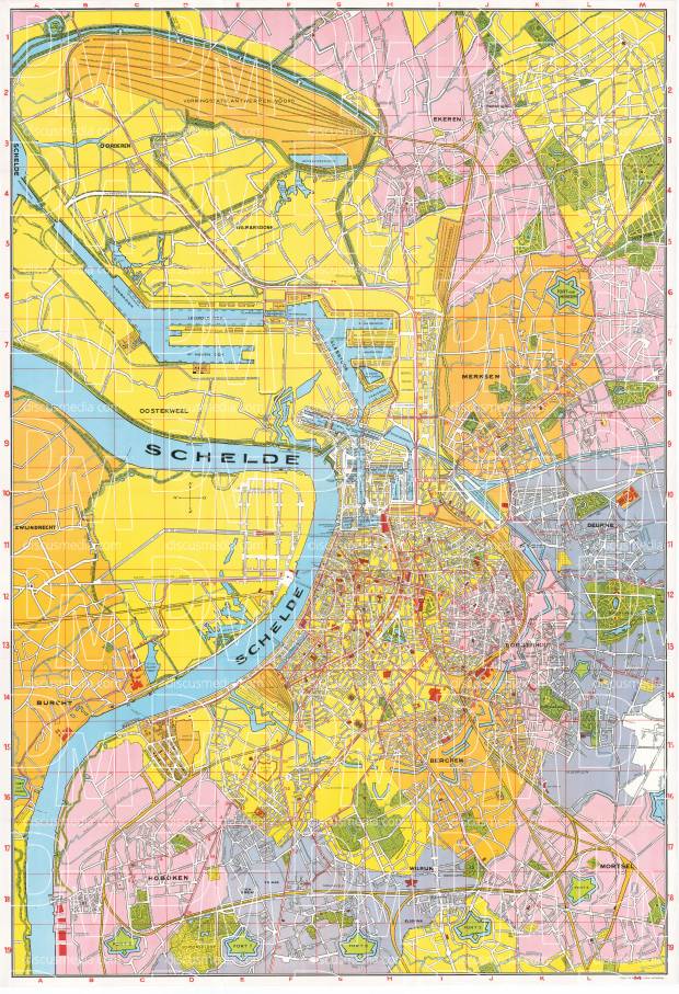 Antwerp (Antwerpen, Anvers) city map, 1946. Use the zooming tool to explore in higher level of detail. Obtain as a quality print or high resolution image