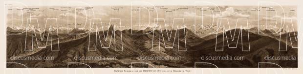The southern panorama of the Hohen Salve mount in Brixental in Tyrol, 1903. Use the zooming tool to explore in higher level of detail. Obtain as a quality print or high resolution image