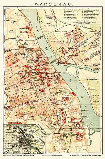 Warsaw (Варшава, Warschau, Warszawa) city and environs map, 1899