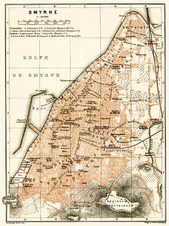 Smyrna (إزمير, İzmir, Smyrne) city map, 1905