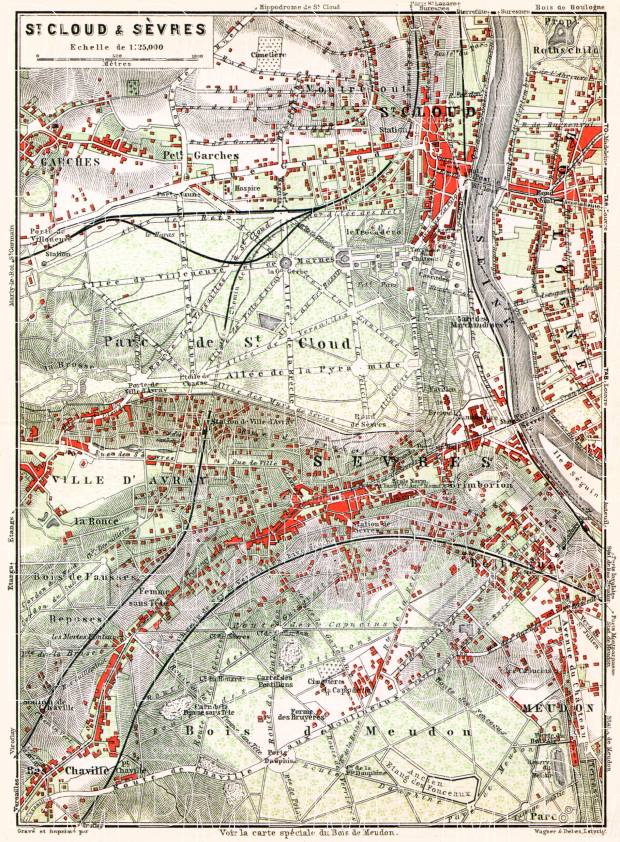 Saint-Cloud and Sèvres map, 1910. Use the zooming tool to explore in higher level of detail. Obtain as a quality print or high resolution image
