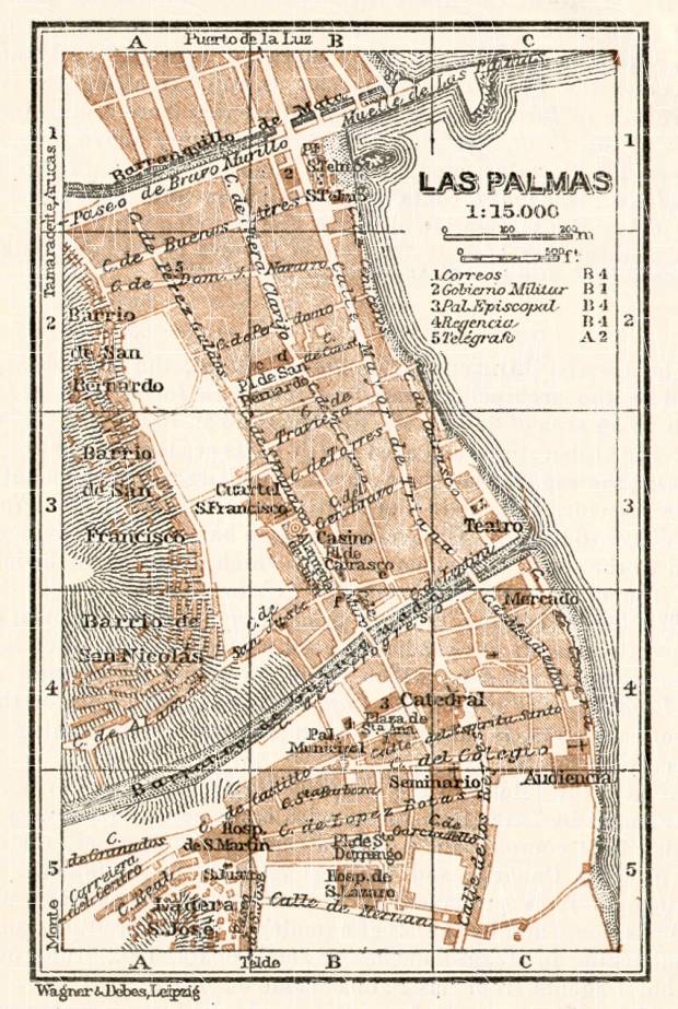 Las Palmas de Gran Canaria, city centre map, 1911. Use the zooming tool to explore in higher level of detail. Obtain as a quality print or high resolution image