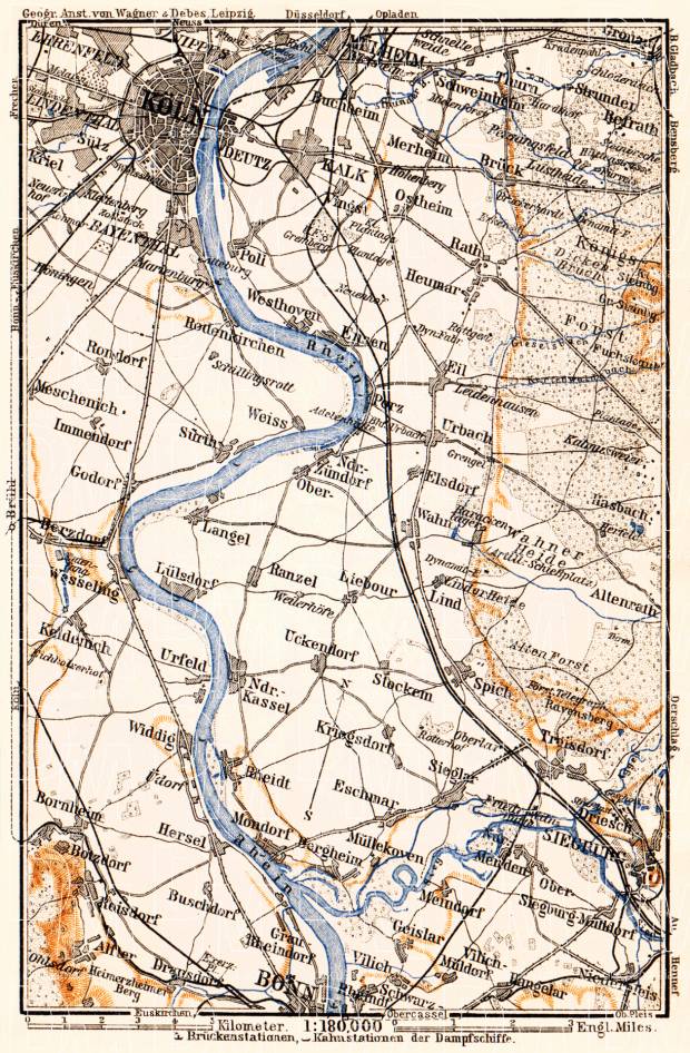 Map of the Course of the Rhine from Cologne to Bonn, 1905. Use the zooming tool to explore in higher level of detail. Obtain as a quality print or high resolution image