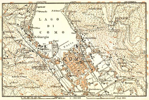 Como Lake and its environs map, 1897. Use the zooming tool to explore in higher level of detail. Obtain as a quality print or high resolution image