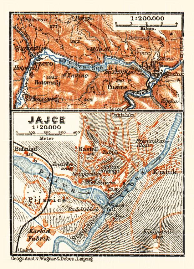 Jaice town plan and environs map, 1911. Use the zooming tool to explore in higher level of detail. Obtain as a quality print or high resolution image