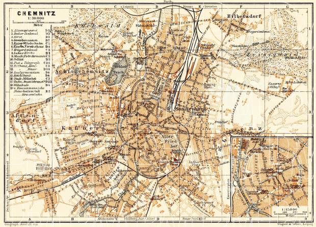 Chemnitz city map, 1906. Use the zooming tool to explore in higher level of detail. Obtain as a quality print or high resolution image