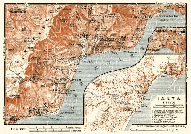 Yalta (Ялта) town plan, with map of the environs, 1914. Use the zooming tool to explore in higher level of detail. Obtain as a quality print or high resolution image