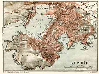 Piraeus (Πειραιάς) city map, 1908