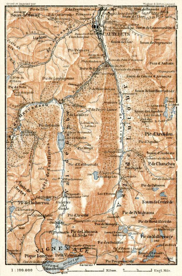 Cauterets and environs map, 1902. Use the zooming tool to explore in higher level of detail. Obtain as a quality print or high resolution image