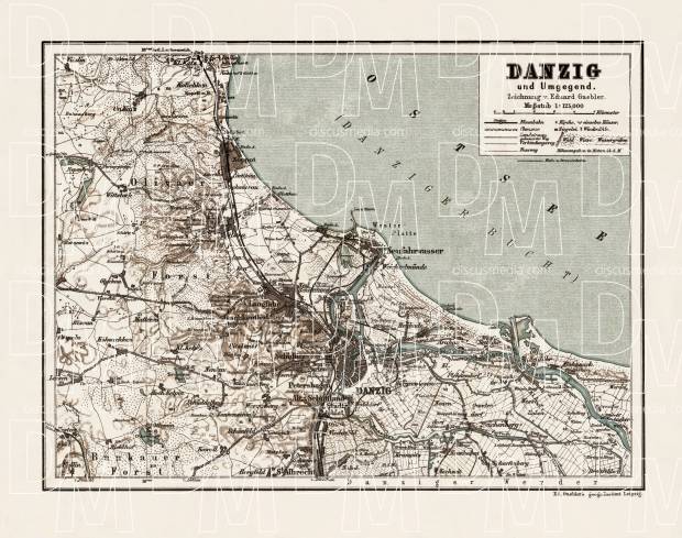 Danzig (Gdańsk) and environs map, 1911. Use the zooming tool to explore in higher level of detail. Obtain as a quality print or high resolution image