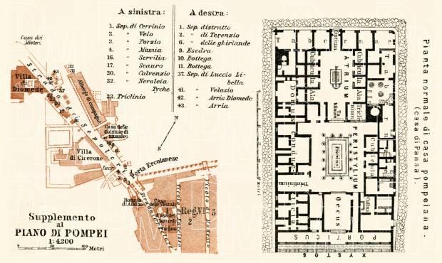 Pompei (Pompeii) town plan, street level inset, 1929. Use the zooming tool to explore in higher level of detail. Obtain as a quality print or high resolution image