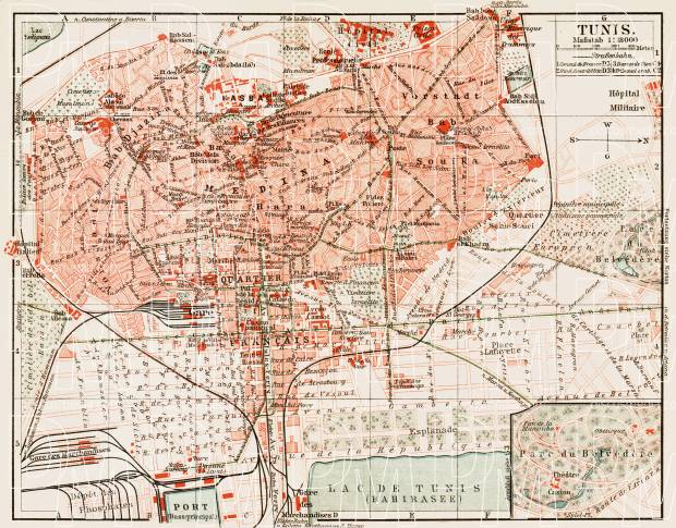 Tunis (تونس) city map, 1913. Use the zooming tool to explore in higher level of detail. Obtain as a quality print or high resolution image
