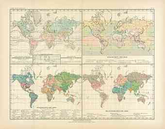 World Temperature, Ocean Currents, Rain, Religions and Population Maps, 1905 World Temperature, Ocean Currents, Rain, Religions and Population Maps, 1905