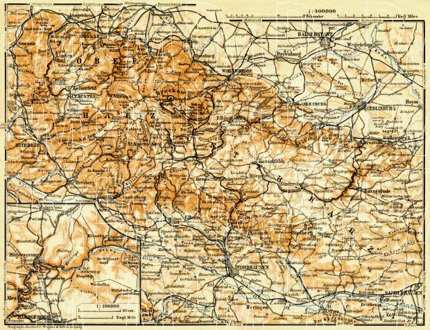 Harz mountains map, 1906. Use the zooming tool to explore in higher level of detail. Obtain as a quality print or high resolution image