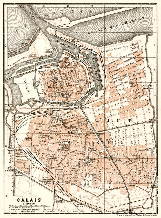 Calais city map, 1909. Use the zooming tool to explore in higher level of detail. Obtain as a quality print or high resolution image