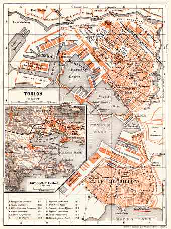 Toulon town plan. Map of the environs of Toulon, 1900