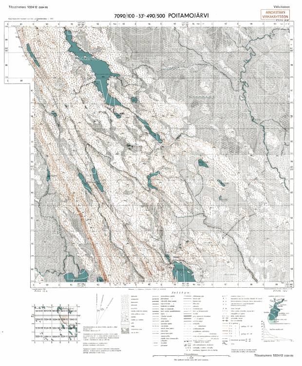 Poidomsjarvi Lake. Poitamojärvi. Topografikartta 532412. Topographic map from 1944. Use the zooming tool to explore in higher level of detail. Obtain as a quality print or high resolution image