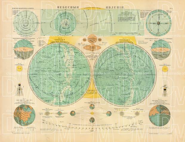 Astronomical Sky Map (in Russian), 1910. Use the zooming tool to explore in higher level of detail. Obtain as a quality print or high resolution image