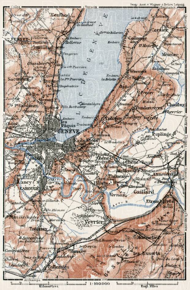 Geneva environs map, 1909. Use the zooming tool to explore in higher level of detail. Obtain as a quality print or high resolution image