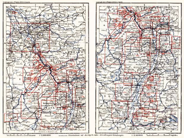 Table of maps of the Rhine River course in 1905. Use the zooming tool to explore in higher level of detail. Obtain as a quality print or high resolution image