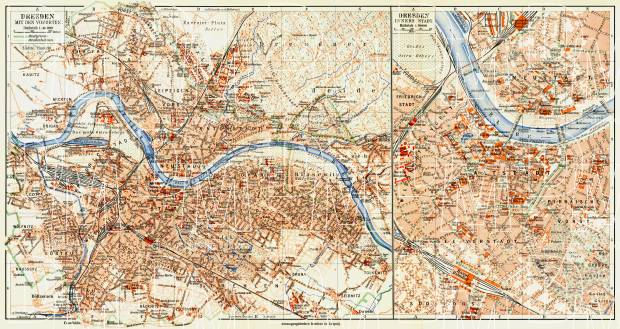 Dresden city map (with central part map inset), 1908. Use the zooming tool to explore in higher level of detail. Obtain as a quality print or high resolution image