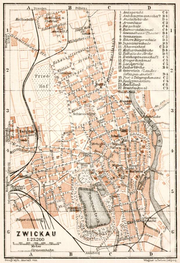 Zwickau city map, 1911. Use the zooming tool to explore in higher level of detail. Obtain as a quality print or high resolution image