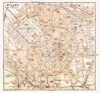 Milan (Milano) city map, 1898