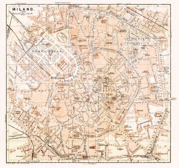Milan (Milano) city map, 1898. Use the zooming tool to explore in higher level of detail. Obtain as a quality print or high resolution image