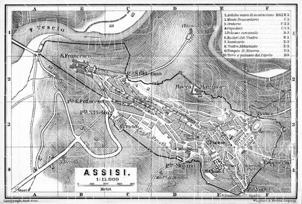 Assisi town plan, 1898. Use the zooming tool to explore in higher level of detail. Obtain as a quality print or high resolution image