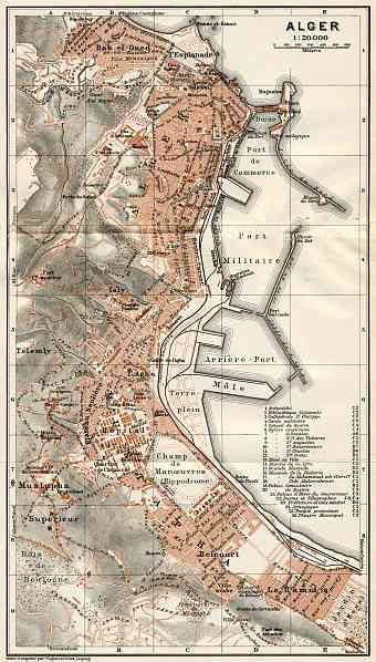 Algiers (الجزائر‎, al-Jazā’er) city map, 1909