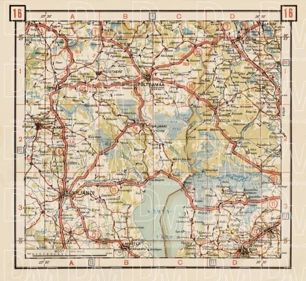 Estonian Road Map, Plate 16: Põltsamaa. 1938. Use the zooming tool to explore in higher level of detail. Obtain as a quality print or high resolution image