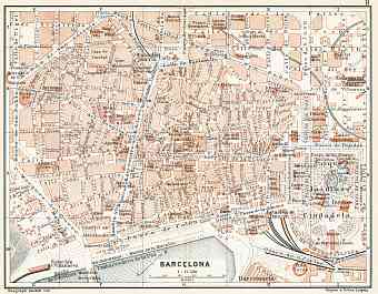 Barcelona central part map, 1899
